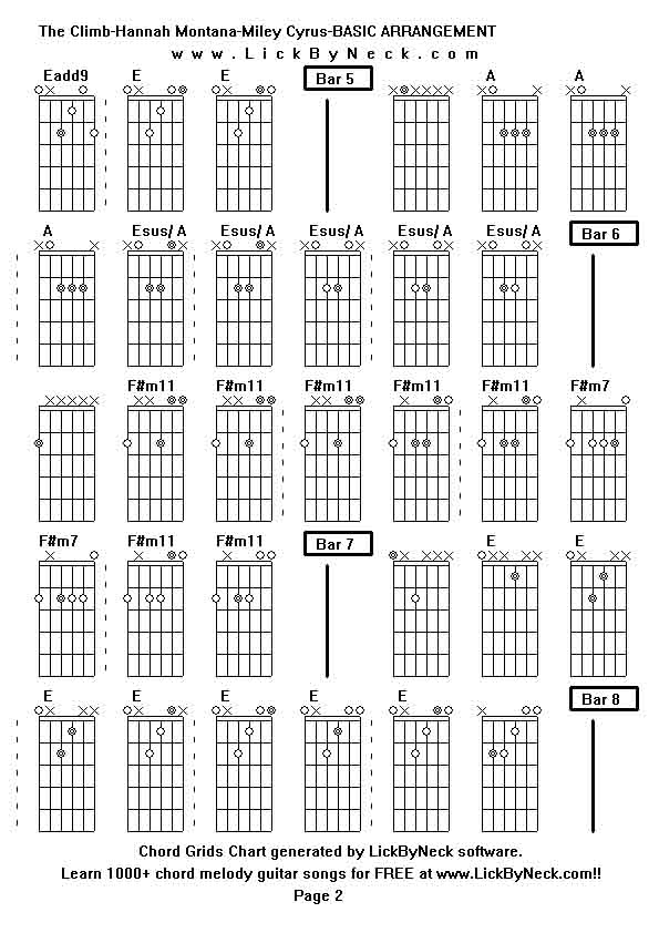Chord Grids Chart of chord melody fingerstyle guitar song-The Climb-Hannah Montana-Miley Cyrus-BASIC ARRANGEMENT,generated by LickByNeck software.